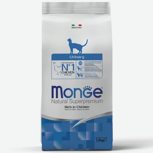 Корм сухой MONGE Cat Daily Line Urinary Adult, курица профилактика МКБ для кошек 1,5кг
