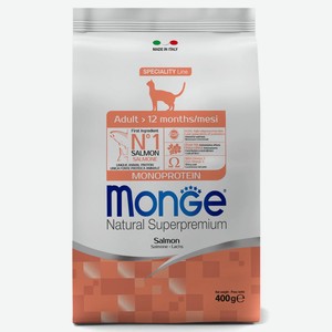 Корм сухой MONGE Cat Speciality Monoprotein Adult, лосось для кошек 1,5кг