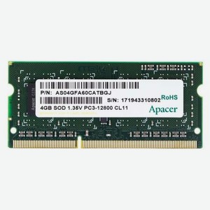 Оперативная память Apacer DDR3 4GB 1600MHz SO-DIMM (PC3-12800) CL11 1.35V (Retail) 512*8 (AS04GFA60CATBGJ/DV.04G2K.KAM)