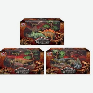 Набор динозавров (6 предметов) в коробке 4 динозавра, камень, дерево Q9899-207