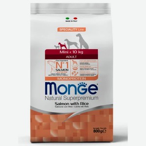 Корм сухой MONGE Dog Speciality Monoprotein Mini Adult, лосось,рис для собак мелких пород 800г
