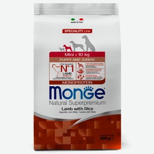 Корм сухой MONGE Dog Speciality Monoprotein Mini Puppy, ягн,рис,картоф.для щенков мелких пор.800г