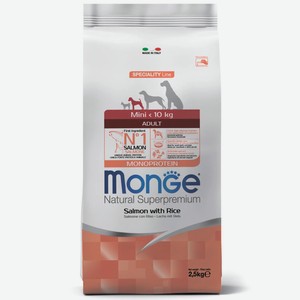 Корм сухой MONGE Dog Speciality Monoprotein Mini Adult, лосось,рис для собак мелких пород 2,5кг