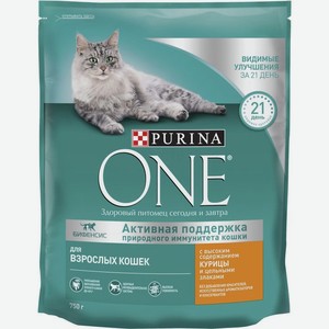 Purina One корм для взрослых кошек всех пород, курица и злаки (750 гр)