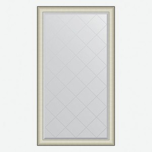 Зеркало с гравировкой в багетной раме Evoform белая кожа с хромом 78 мм 94х169 см