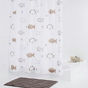 Штора для ванных комнат Fishes бежевый/коричневый 180*200 Ridder