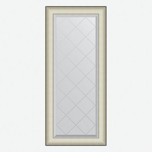 Зеркало с гравировкой в багетной раме Evoform белая кожа с хромом 78 мм 54х124 см