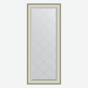 Зеркало с гравировкой в багетной раме Evoform белая кожа с хромом 78 мм 64х154 см