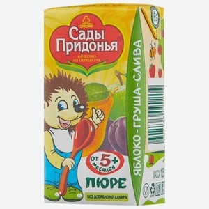 Фруктовое пюре Сады Придонья яблоко-груша-слива, с 5 месяцев, 125 г в магазине Магнит у дома