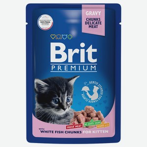 Брит 85г Premium Пауч Белая рыба в соусе для котят