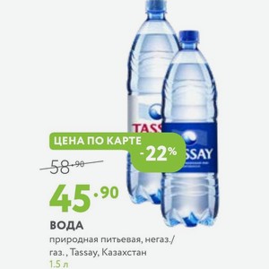 вода природная питьевая, негаз./ газ. Tassay, Казахстан, 1,5л