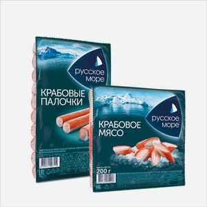 Крабовое мясо/палочки, свежемороженые 200г Русское море