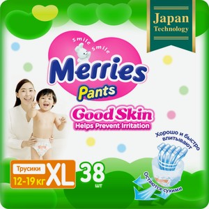 Трусики Merries Good Skin размер XL 12-19кг, 38шт
