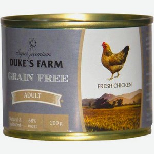 Корм для собак DUKE S FARM Grain Free беззерновой курица, клюква, шпинат 200г