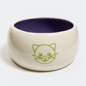 Миска Пижон керамическая со скошенным краем Верный кот 10.5х5.6 см бело-фиолетовая 450 мл