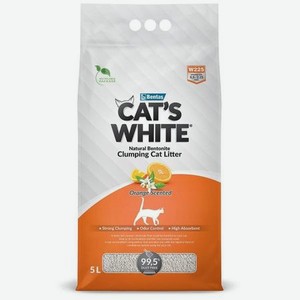 Наполнитель для кошек Cats White комкующийся натуральный с ароматом Апельсина 5л