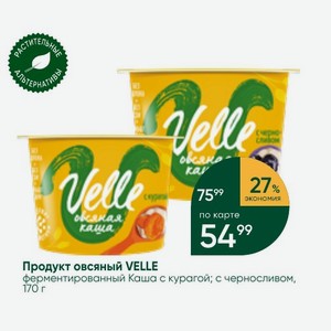 Продукт овсяный VELLE ферментированный Каша с курагой; с черносливом, 170 г
