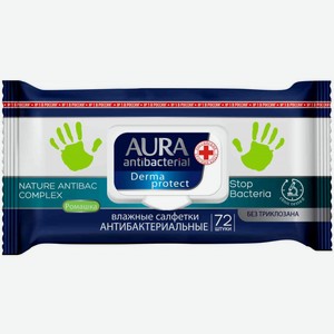 Влажные салфетки антибактериальные Aura, 72 шт.