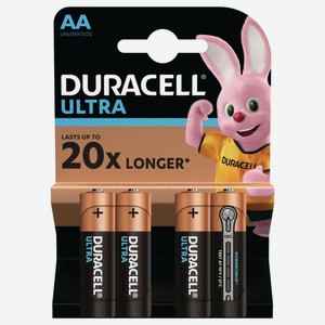 Батарейки алкалиновые Duracell Ultra AA/R6/LR6/MX1500, 4 шт.