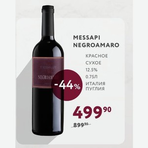Вино Messapi Negroamaro Красное Сухое 12.5% 0.75л Италия Пуглия