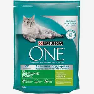 Purina One корм для взрослых домашних кошек всех пород, индейка (200 гр)