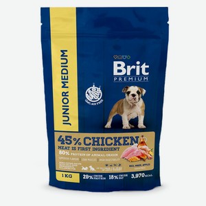 Сухой корм для щенков и молодых собак Brit Premium Junior M курица, 3 кг
