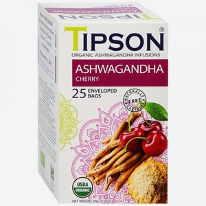 Чай органический Tipson Ашваганда, вишня, 25 пакетиков