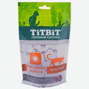 Лакомство для котов TITBIT Хрустящие подушечки для выведения шерсти с говядиной, 60г