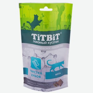 Лакомство для котов TITBIT Хрустящие подушечки для чистки зубов с мясом утки, 60г