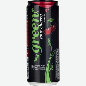 Напиток Green с соком вишни с низким содержанием сахара, сильногазированный 0,33 л.