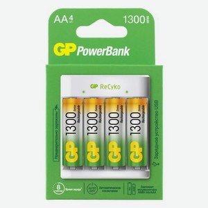 Аккумуляторная батарейка + Зарядное устройство GP PowerBank GP E411130AAHC-2CRB4, 4 шт. 1300мAч