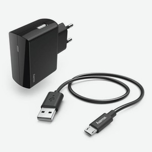Комплект зарядного устройства HAMA H-183245, USB, microUSB, 2.4A, черный [00183245]