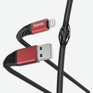 Кабель HAMA Lightning (m) - USB (m), 1.5м, MFI, в оплетке, 2.4A, черный / красный [00187217]