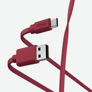 Кабель HAMA USB Type-C (m) - USB (m), 1м, плоский, красный [00187230]
