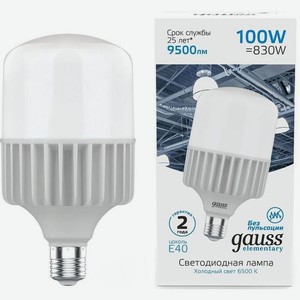 Лампа LED GAUSS E40, цилиндр, 100Вт, 6500К, белый холодный, 63430, одна шт.