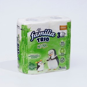 Туалетная бумага FAMILIA Trio белая 3-слойная, 4 рулона