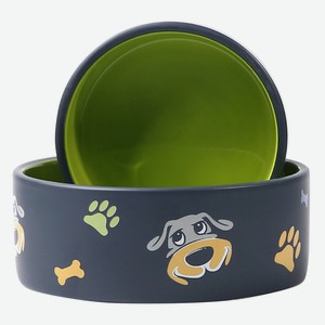 Миска для собак Foxie Dog Print керамическая зеленая 750 мл