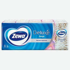 Платочки бумажные носовые Zewa Deluxe Design 3 слоя, 10 х 10 шт