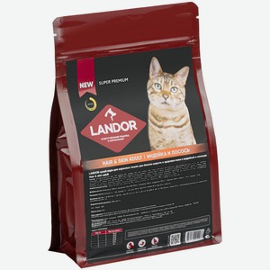 LANDOR 400гр Корм для кошек для шерсти и здоровья кожи c индейкой и лососем