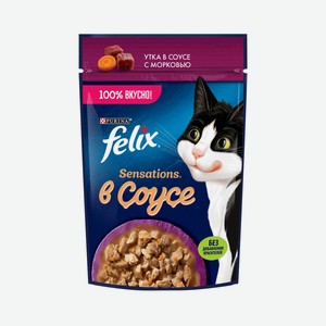 Felix влажный корм для взрослых кошек, с уткой в соусе с морковью (75 г)