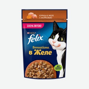 Felix влажный корм для взрослых кошек, с курицей в желе с морковью (75 г)