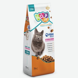 Hop Life сухой корм для стерилизованных кошек, с рыбой (15 кг)