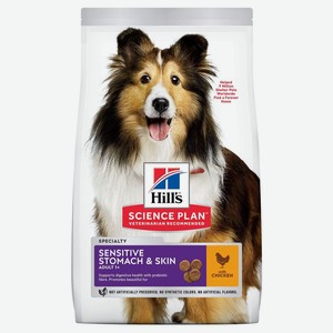 Корм Hill s Science Plan сухой корм для взрослых собак средних пород с чувствительной кожей и/ или пищеварением, с курицей (12 кг)