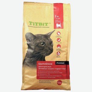 Корм TiTBiT для взрослых активных кошек с цыпленком (1,5 кг)