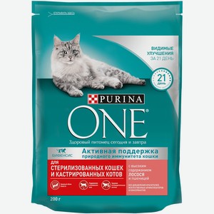 Корм PURINA ONE сухой корм для стерилизованных кошек и кастрированных котов, с высоким содержанием лосося и пшеницей (1,5 кг)