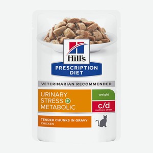 Hill s вет.консервы влажный диетический корм для кошек c/d Multicare Stress + Metabolic при профилактике цистита, вызванного стрессом и способствует снижению и контролю веса, с курицей (85 г)
