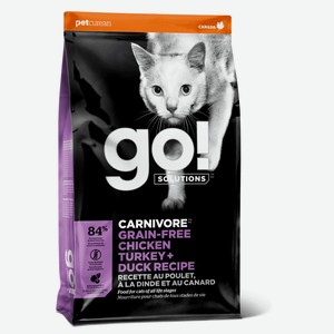Корм GO! Solutions беззерновой для котят и кошек  4 вида мяса: курица, индейка, утка и лосось  (1,36 кг)