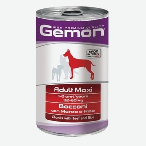 GEMON (Monge) консервы для собак крупных пород: Кусочки с говядиной и рисом (1,25 кг)