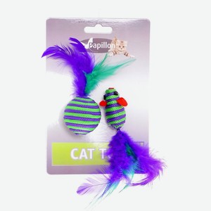 Papillon игрушка для кошек  Мышка и мячик с перьями  5+4см, вязаные (16 г)