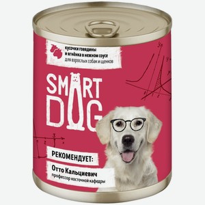 Smart Dog консервы консервы для взрослых собак и щенков: кусочки говядины и ягненка в нежном соусе (400 г)
